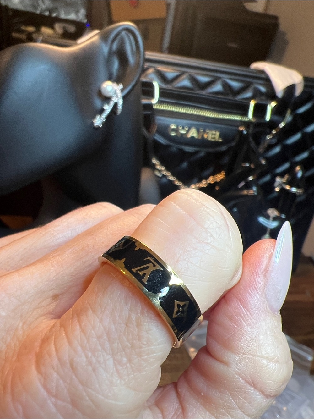 Black and Gold Monogram Ring